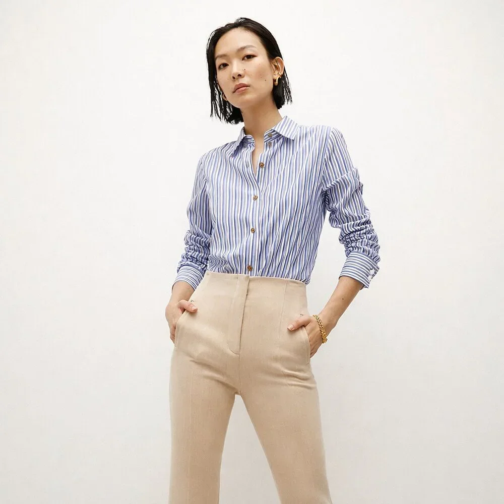 Veronica Beard Libby Striped Poplin Button Down Shirt in Classic Blue - Picture 10 of 10